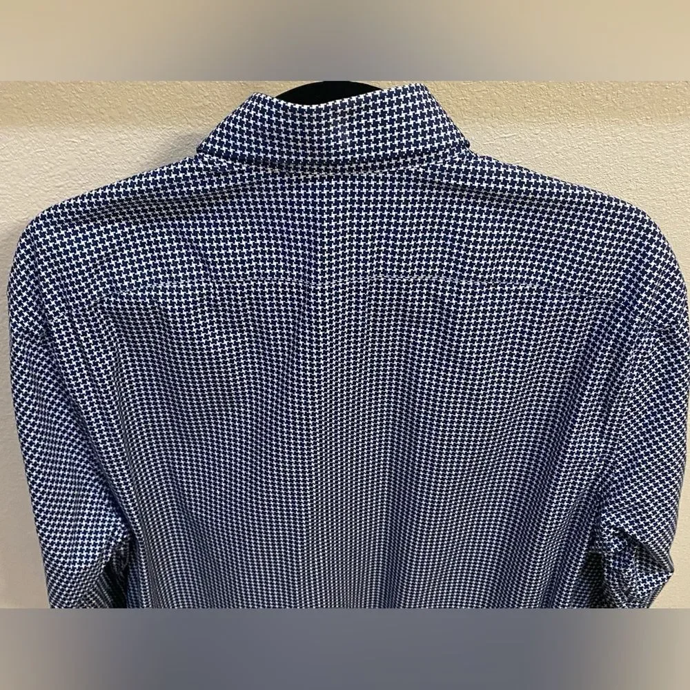 Banana Republic Navy Checkered Gingham Button Down Dress Shirt Men's Sz LT